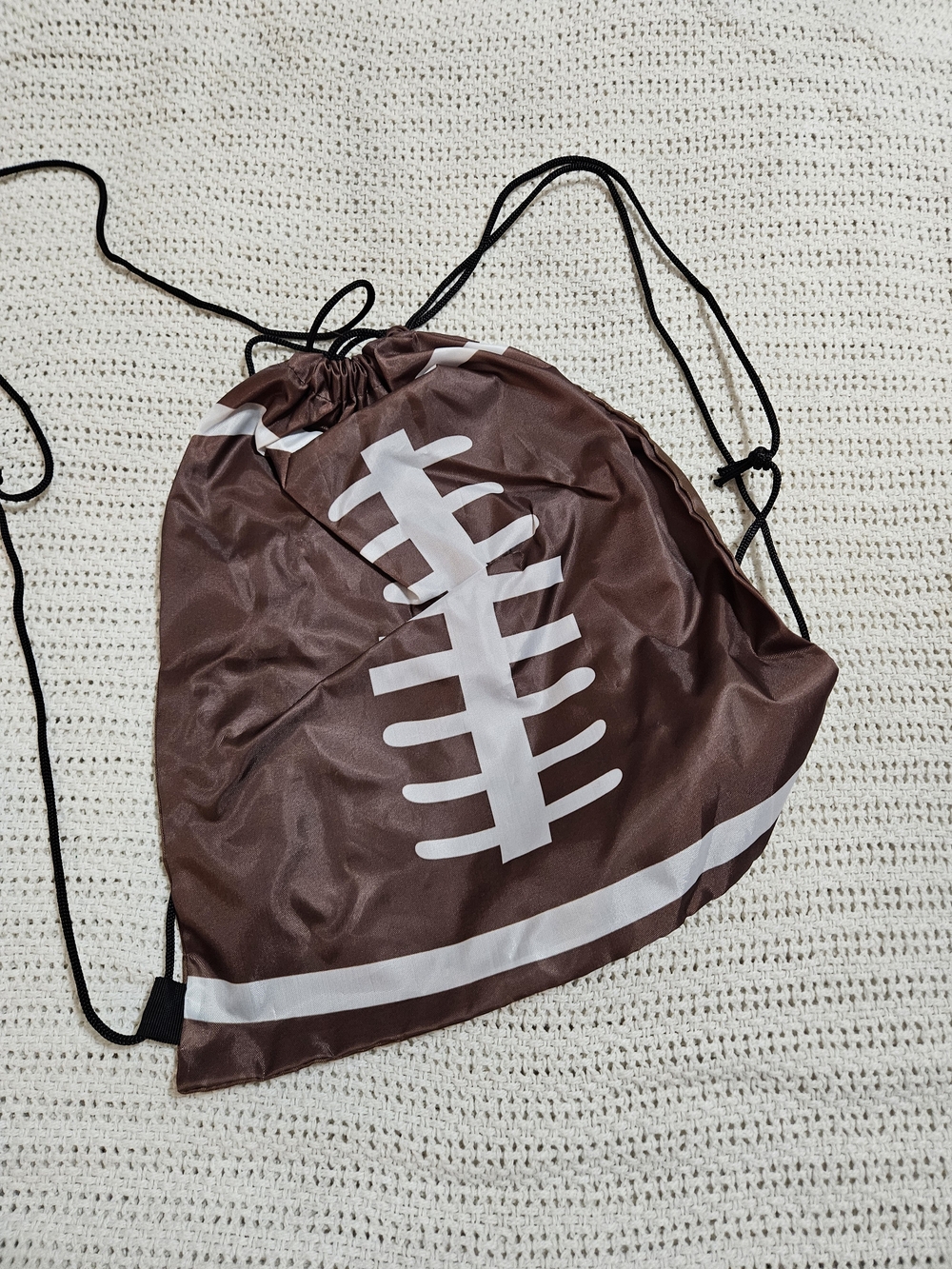Brown Football-Print Drawstring Backpack